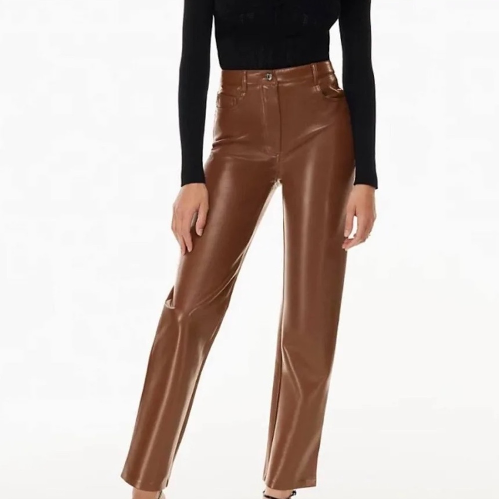 Aritzia Wilfred Chestnut Faux Leather Trousers